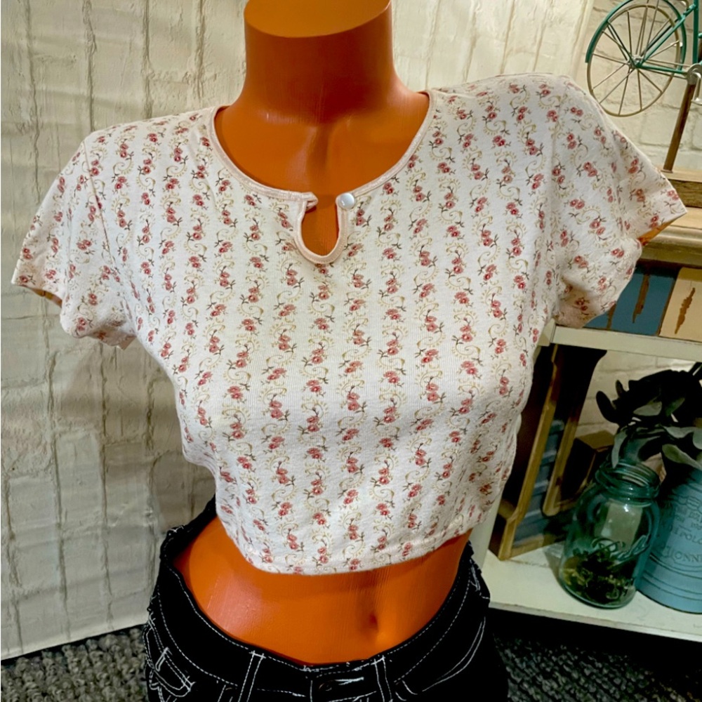 Vintage 80’s ENERGIE Floral Crop Top Sz M NEW!